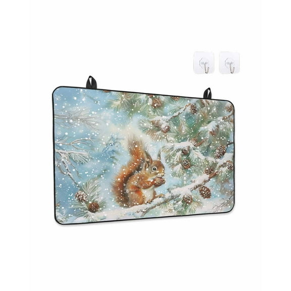 Christmas Winter Stove Top Covers for Electric Stove, 28'x20'' Squirrel Pine Tree Pine Cone Snowscape Glass Ceramic Stove Cover Foldable Rubber Mat Heat Resistant Cooktop Protector for Kitchen