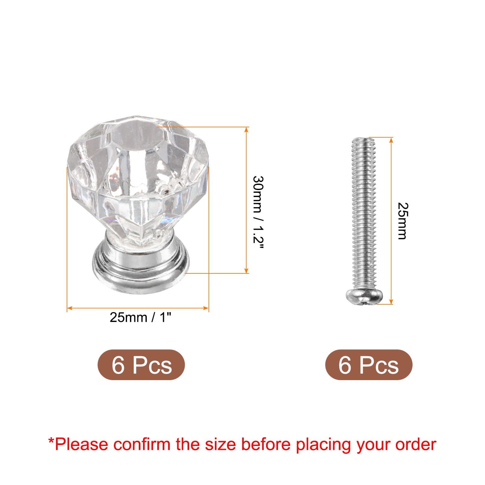 Unique Bargains 6-Pack Elegant Crystal Cabinet Knobs Drawer Pulls Clear/Silver
