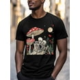 thumbnail image 3 of Couple Skull Kiss Men's T Shirts Mushroom T-Shirt for Men Crew Neck Tees Cotton Tops, Black, S, 3 of 7