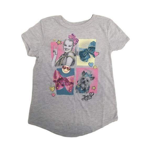 Jojo Siwa Girls Gray Short Sleeve Emoji Dog & Bow T-Shirt Tee Shirt 5