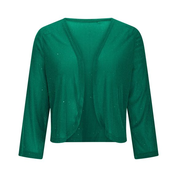 Breezora Women Sequin Cardigan Long Sleeve Open Front Sparkly Cropped Jacket Glitter Shiny Casual Thin Coat for Party Wear and Evening Outings L Size Blackish Green