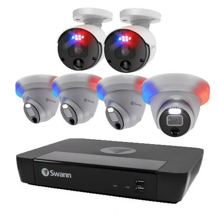 Swann - Pro Enforcer 8-Channel, 4-Dome & 2-Bullet Camera Indoor/Outdoor PoE Wired 4K UHD 2TB HDD NVR Security System - White