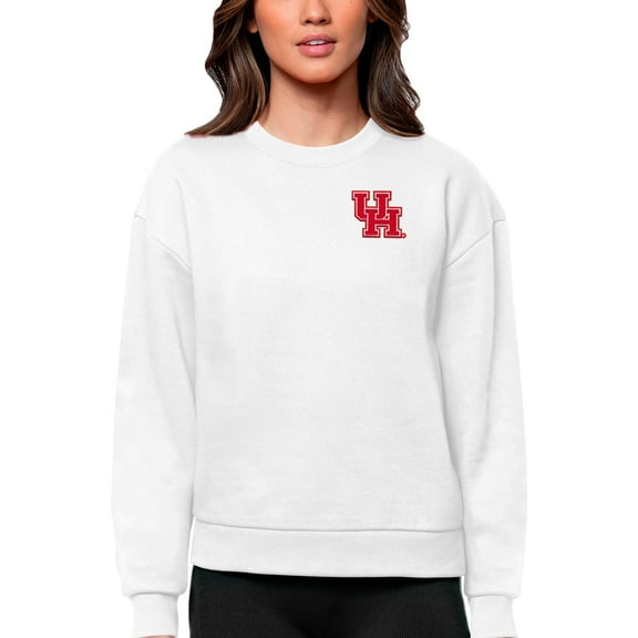 Women's Antigua White Houston Cougars Logo Victory Crewneck Pullover Sweatshirt