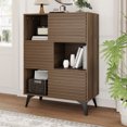 thumbnail image 4 of Modern Walnut Fluted Storage Cabinet with Sliding Doors – 3-Tier Sideboard Buffet on Metal Base – Display Stand for Entryway, Dining Room, Living Room – Color: Walnut, 4 of 8