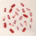 24Pcs French Tip Christmas Press on Nails Medium Square Fake Nails Red