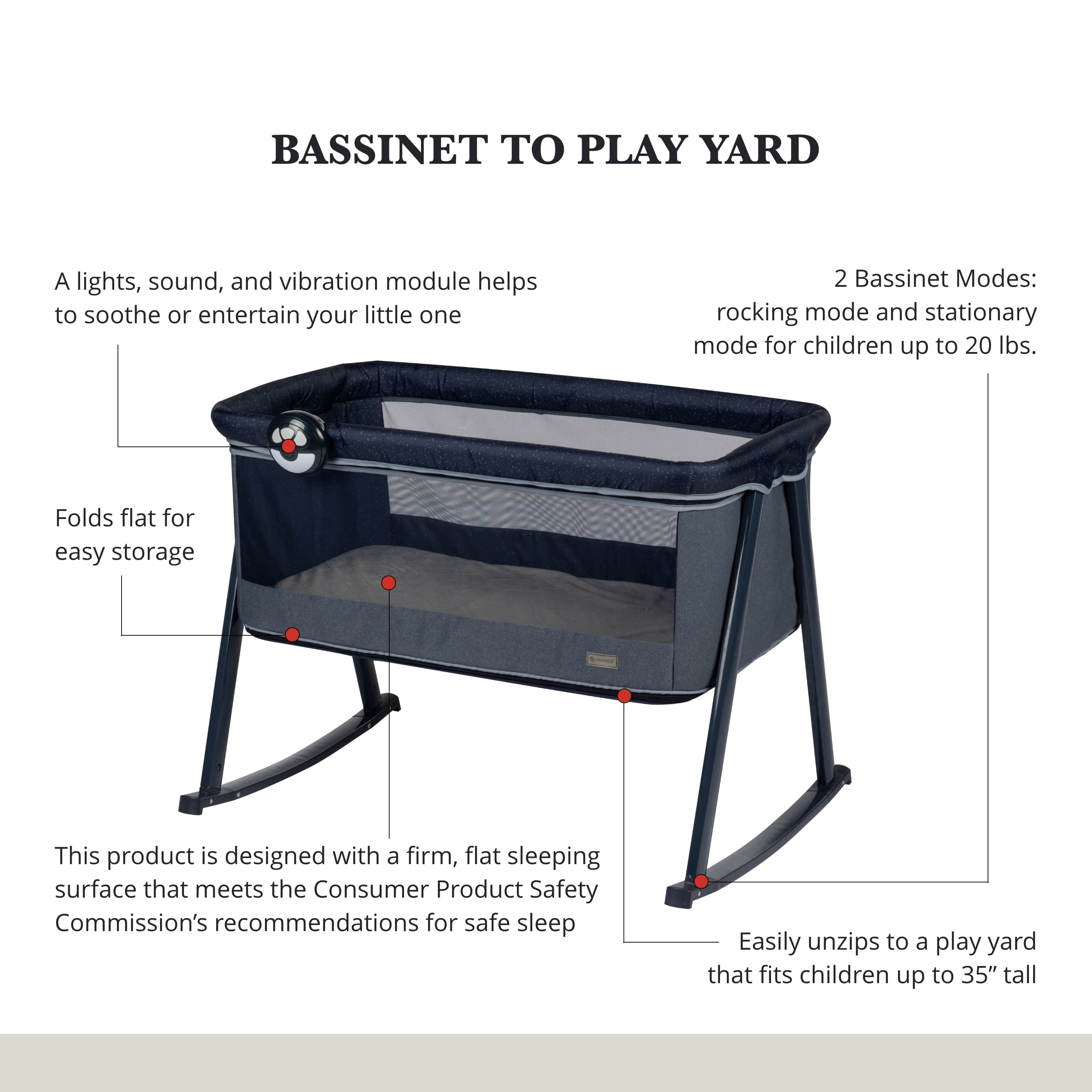 Monbebe Rocking Baby Bassinet to Playard, Astros, Infant
