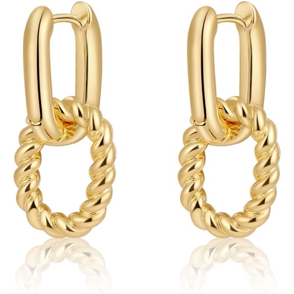 Gold Hoops Earrings for Women,14K Gold Plated Twisted Rope Hoop Earrings for Women Dainty Chunky Gold Earrings