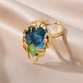 thumbnail image 6 of Lerpwige Adjustable Open Flame Ring Blue Green Gradient Zircon Water Drop Design Women Jewelry, 6 of 9
