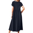 thumbnail image 5 of Laqbezok Women's Cotton Linen Blend Midi Dress, Short Sleeve Empire Waist Casual Sundress, A-Line Flowy Summer Gown with Pockets, 5 of 5
