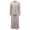 thumbnail image 6 of VBTAPA 2 Piece Outfits for Women Casual Lounge Sets Long Sleeve Button Down Shirts and Wide Leg Pants Sets Tracksuit Beige XXL, 6 of 8