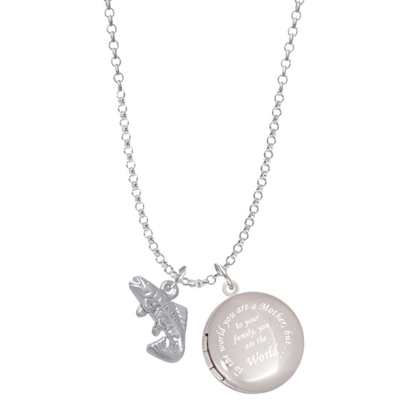 Delight Jewelry Silvertone Jumping Trout To the World You are a Mother Locket Necklace