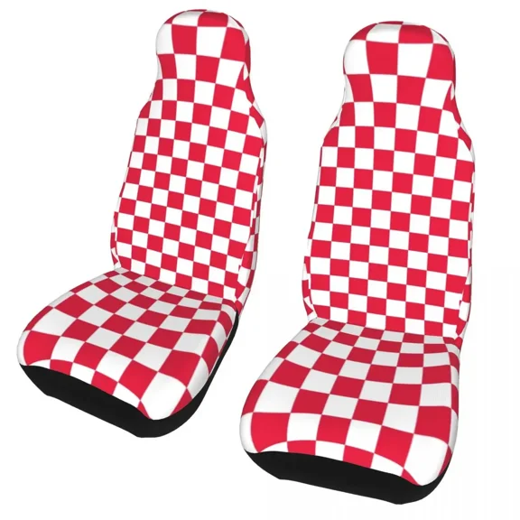 White And Crimson Red Checkerboard Universal Auto Car Seat Covers Universal Fit for SUV Plaid Bucket Seat Protector Cover 2PC