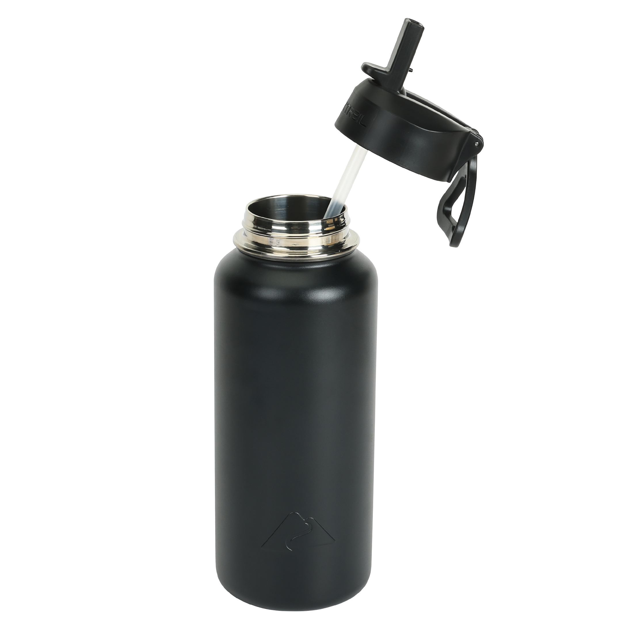 Botella de agua aislada de acero inoxidable de 32 oz con tapa de popote abatible y asa, color negro 4