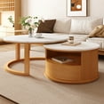 thumbnail image 5 of Harper & Bright Designs Modern Nesting Coffee Table with Drawer, Round Center Table with storage for Living Room, Natural, 5 of 14