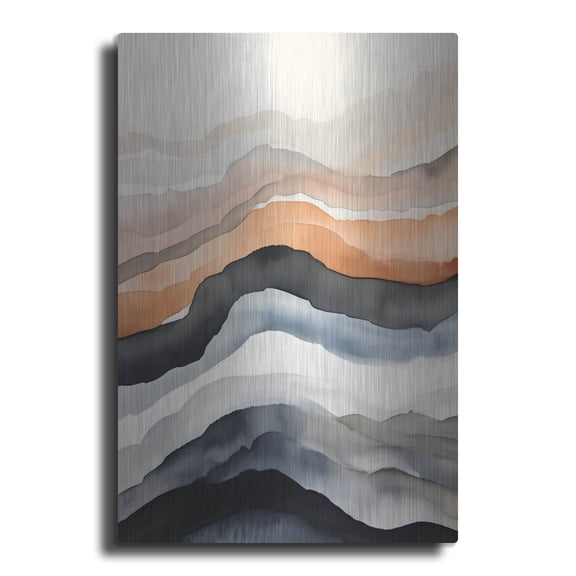 Luxe Metal Art 'Black & Beige Landscape 9' by Petals Prints Design, Metal Wall Art, 12"x16"