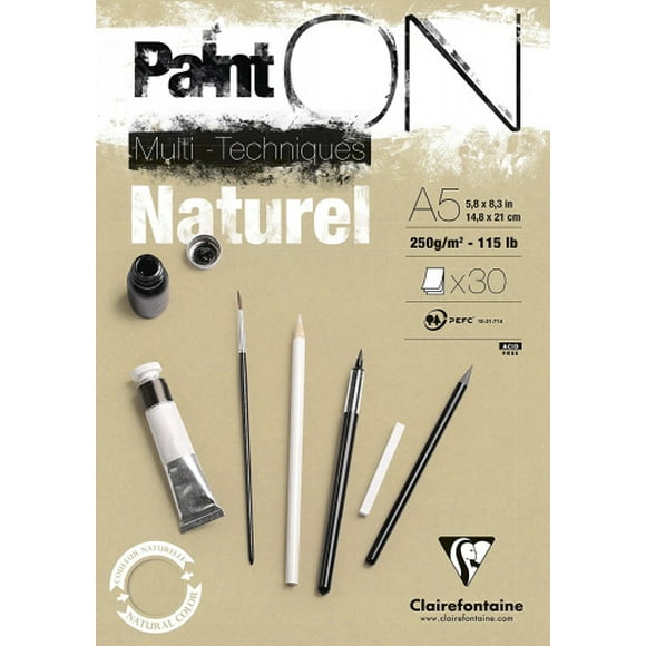 (Natural, A5) - Clairefontaine Paint'On A5 Multi-Technique Naturel Pad, 250 g, 30 Sheets