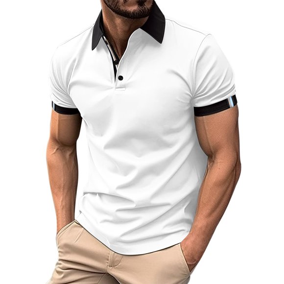 Men's Shirt Button Up Turn Down Lapel Solid Color Short Sleeve Sports Shirt