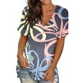 thumbnail image 1 of Hauts d'Été Grande Taille pour Femmes Col Rond Imprimé Manches Courtes T-Shirt Blouse Ample Col en V T-Shirt Femmes en Solde, 1 of 5