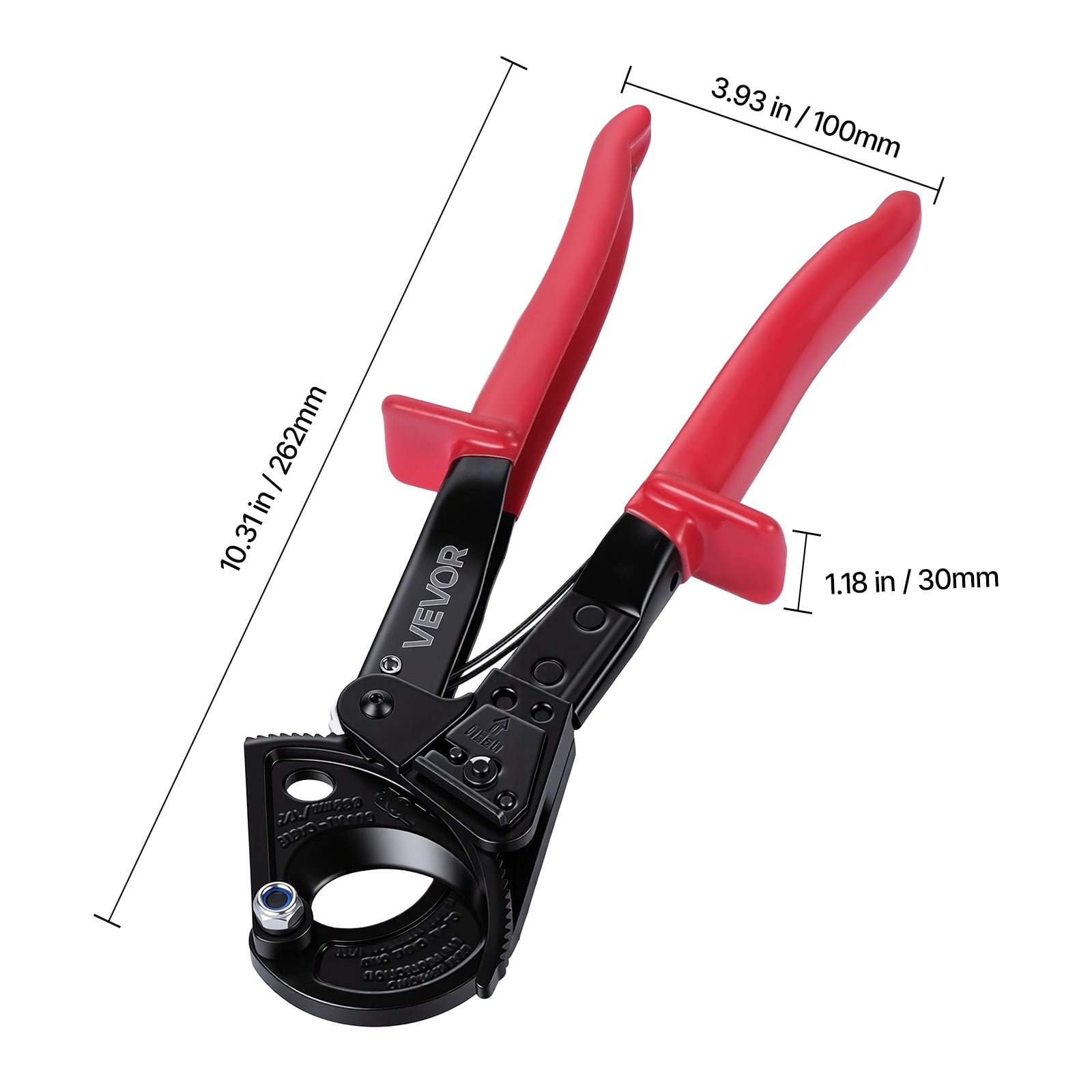 VEVOR Ratcheting Cable Cutter, Spring Steel Blades with PVC-Coated Handles, Quick-Release Button, Heavy Duty Ratchet Cable Wire Cutter for Cutting Copper & Aluminum Cables Up to 474 MCM / 240 mm²