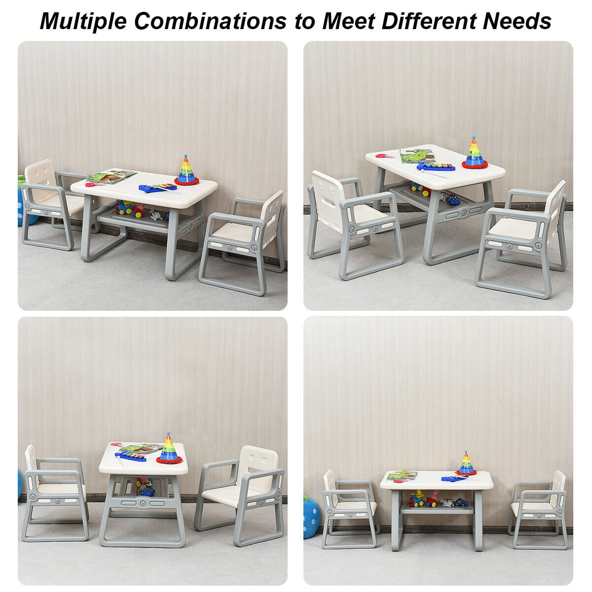 Gymax Kids Table and 2 Chairs Set Toddler Table w/ Storage Shelf For Baby Gift White