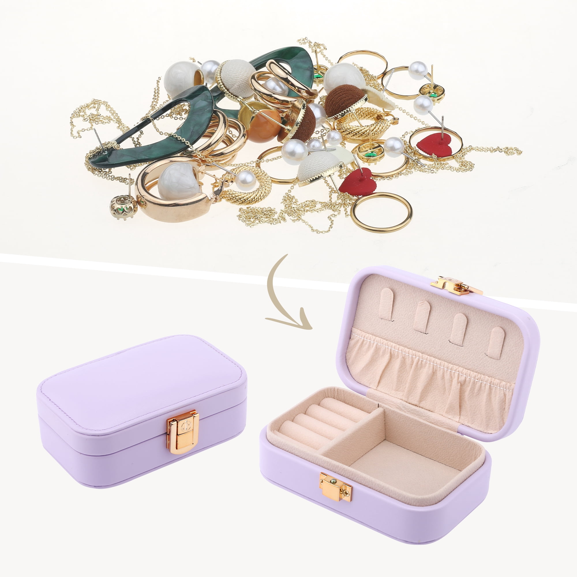 Unique Bargains Mini PU Leather Jewelry Box Jewelry Organizer Case Purple