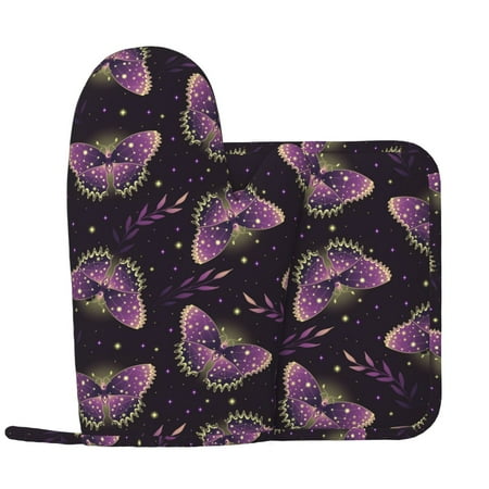 

aesthetic starry sky Night butterfly Oven Mitts and Pot Holders Sets Heat Resistant Silicone Oven Mitts Pot Holders for Kitchen Cooking Baking Non-Slip Oven Gloves Hot Pads Potholders