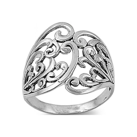 925 Sterling Silver Flower Filigree Ring Size 6