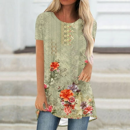 Lenago Womens Tops Clearance Under $5 Blouses For Women Plus Size Summer Fashion Fleshy Casual Short-Sleeved Tops Tunic Tops On Clearance