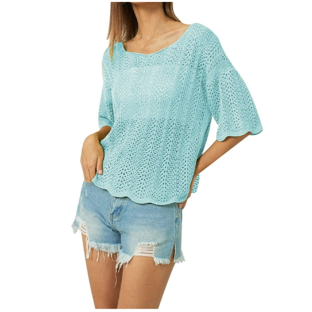Timegard Womens Tops V Neck Short Sleeve Loose Blouse Summer Solid Color Casual Comfy Tops Basic Tee