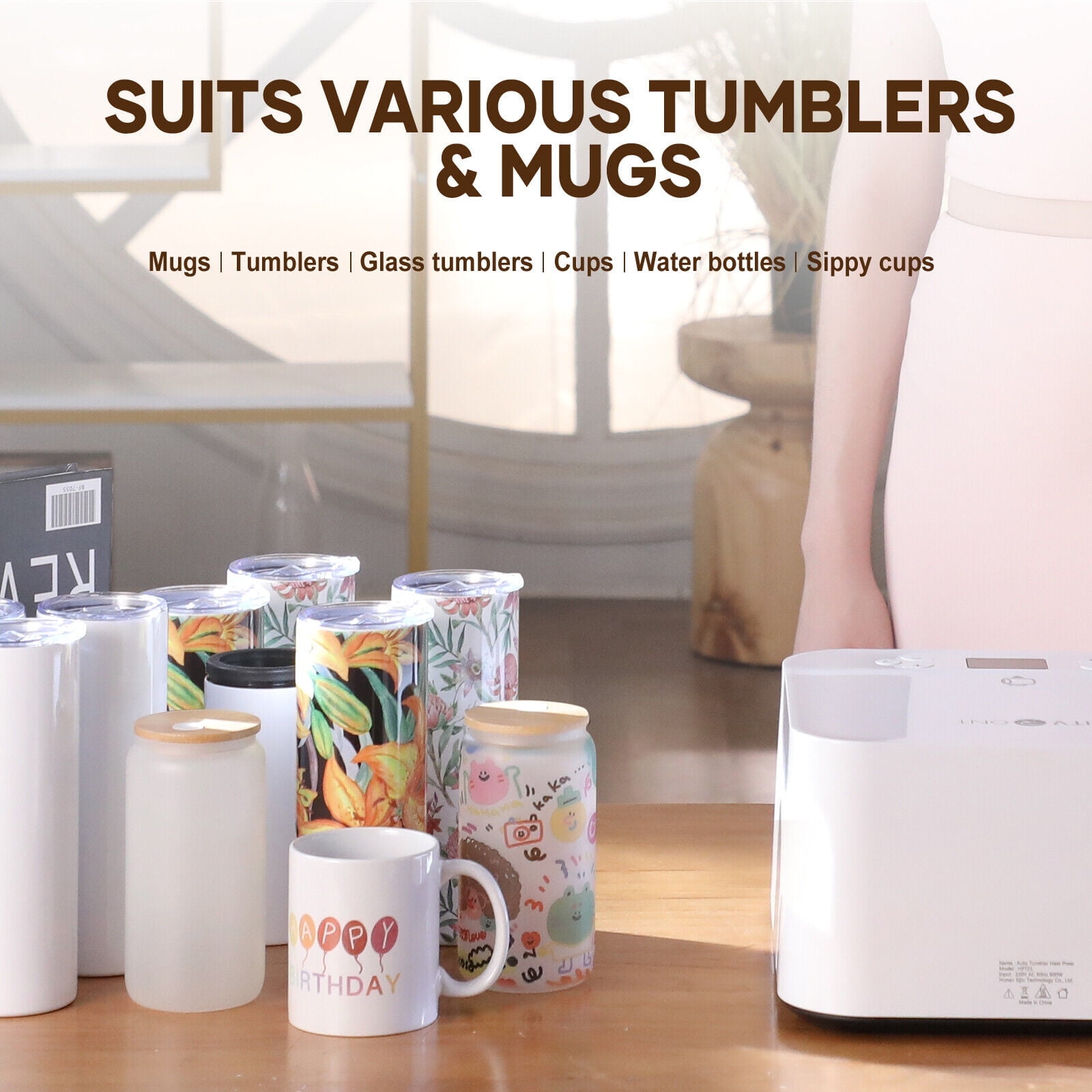 HTVRONT HTVRONT Auto Tumbler Mug Heat Press Machine+150 Sheets Sublimation Paper 8.5"x 11" Bundle for Sublimation DIY Print Cup Mug （White）