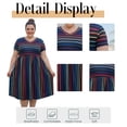 thumbnail image 5 of Cuteduck Plus Size Dresses for Curvy Women Summer Short Sleeve Dress Rainbow Striped V Neck Casual Dress with Pockets 1X-5X, 5 of 9