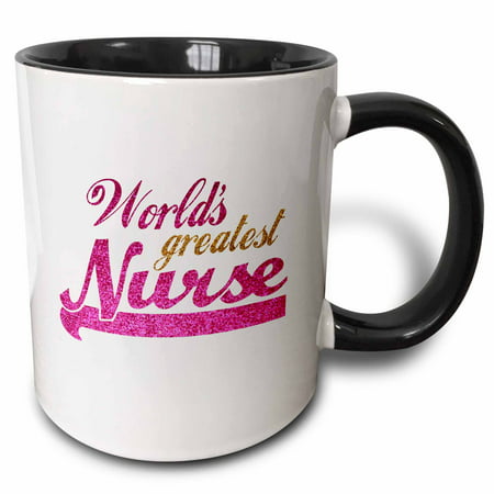 3dRose Worlds Greatest Nurse - Nurses day appreciation gifts for her - hot pink text - Nursing profession, Two Tone Black Mug,