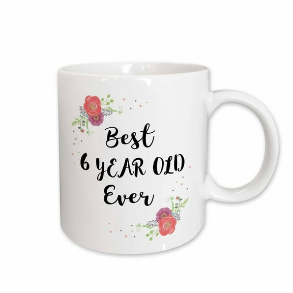 3drose, Floral Best 6 Year Old Ever Pink Flowers Pretty 6th Birthday Girl Gift, 15oz Mug