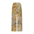 thumbnail image 4 of Bzhegqhd Women's Retro Print Cotton and Linen Elastic Waist Bohemian Leaf Casual Trouser Pants with Pocket, 4 of 5