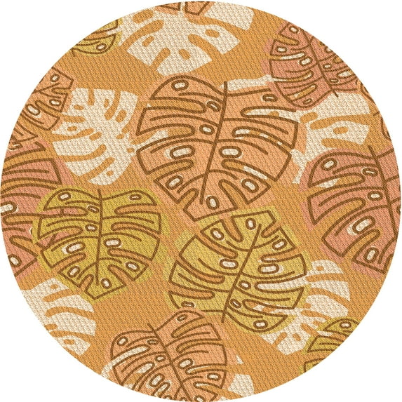 Ahgly Company Indoor Round Patterned Yellow Orange Area Rugs, 8' Round