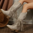 thumbnail image 4 of XIMIN Women Fringe Cowgirl Boots Knee High Boots Embroidered Cowboy Boots Stud Square Toe Mid Calf Western Boots with Chunky Heel Comfort Tall Western Boots, 4 of 5