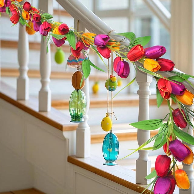 Tulipanes de imitación de ratán de 78,7 pulgadas para decoración del hogar, bodas, exteriores, puertas y flores colgantes.