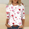 thumbnail image 2 of Heart 3/4 Sleeve Tshirts Womens Plus Size Valentines Tops Cute Holiday Print Tee Basic Tunic Shirts, 2 of 4