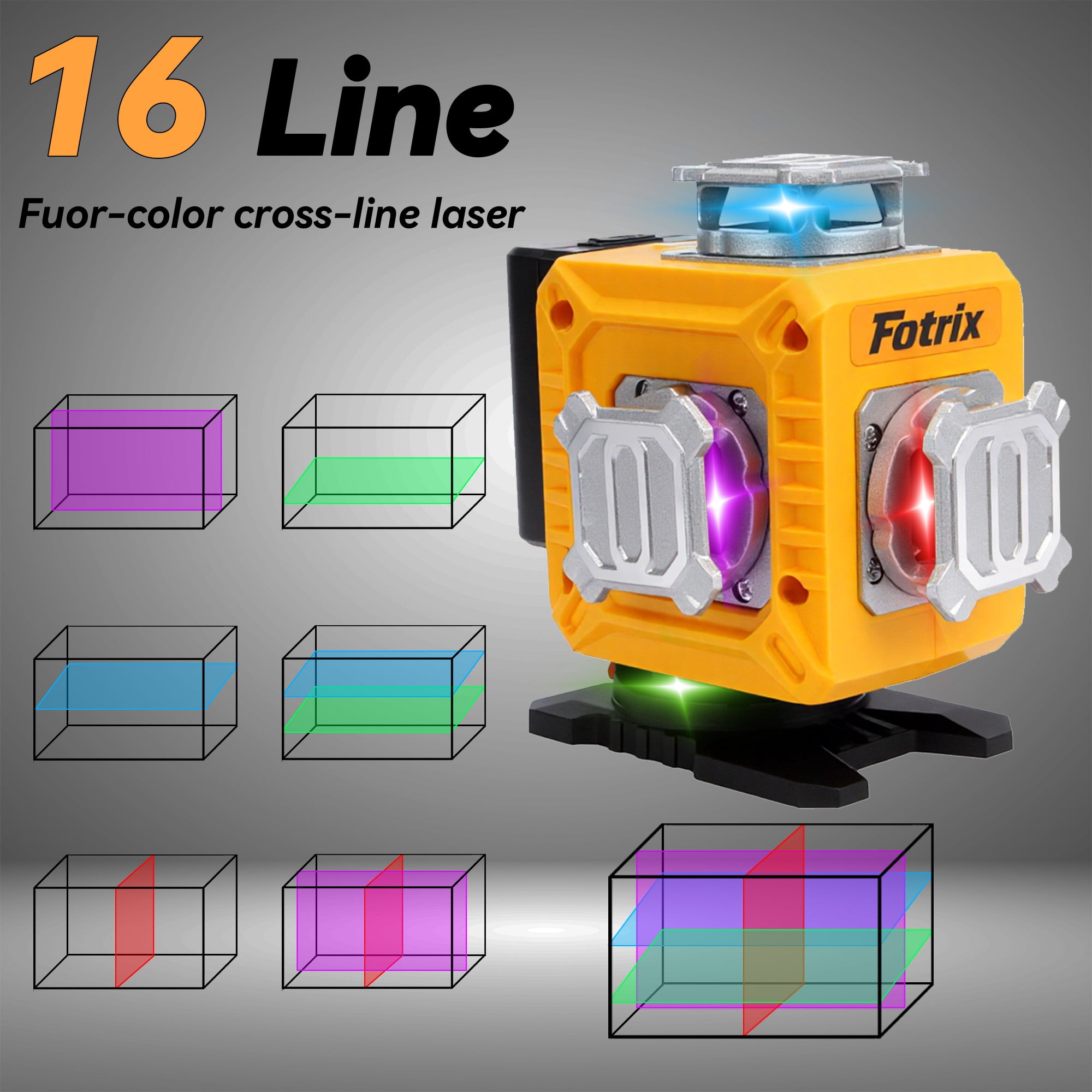 Fotrix Professional grade 16-wire 4D green laser level, 4 x 360° Multi-Color Laser Coverage, Self-Leveling & High Accuracy, Smart Touch Control & Adjustable Projection, Rugged Shock-Resistant Design