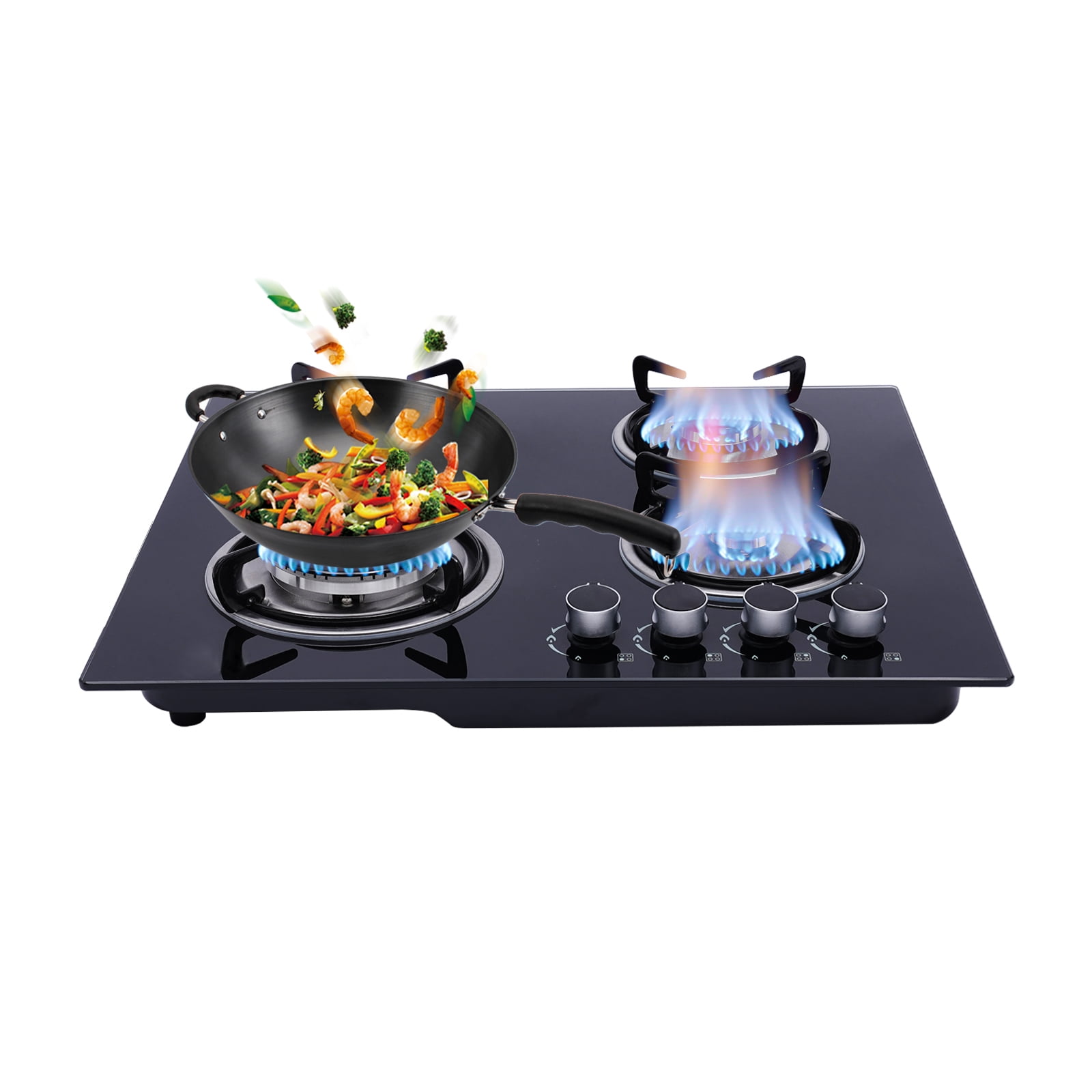 Miumaeov 23” Built-in Gas Cook Cooktop Stove, 4 Burner NG/LPG Gas Hob Cooktop Electronic Ignition High-Power Gas Stove Countertop Tempered Glass