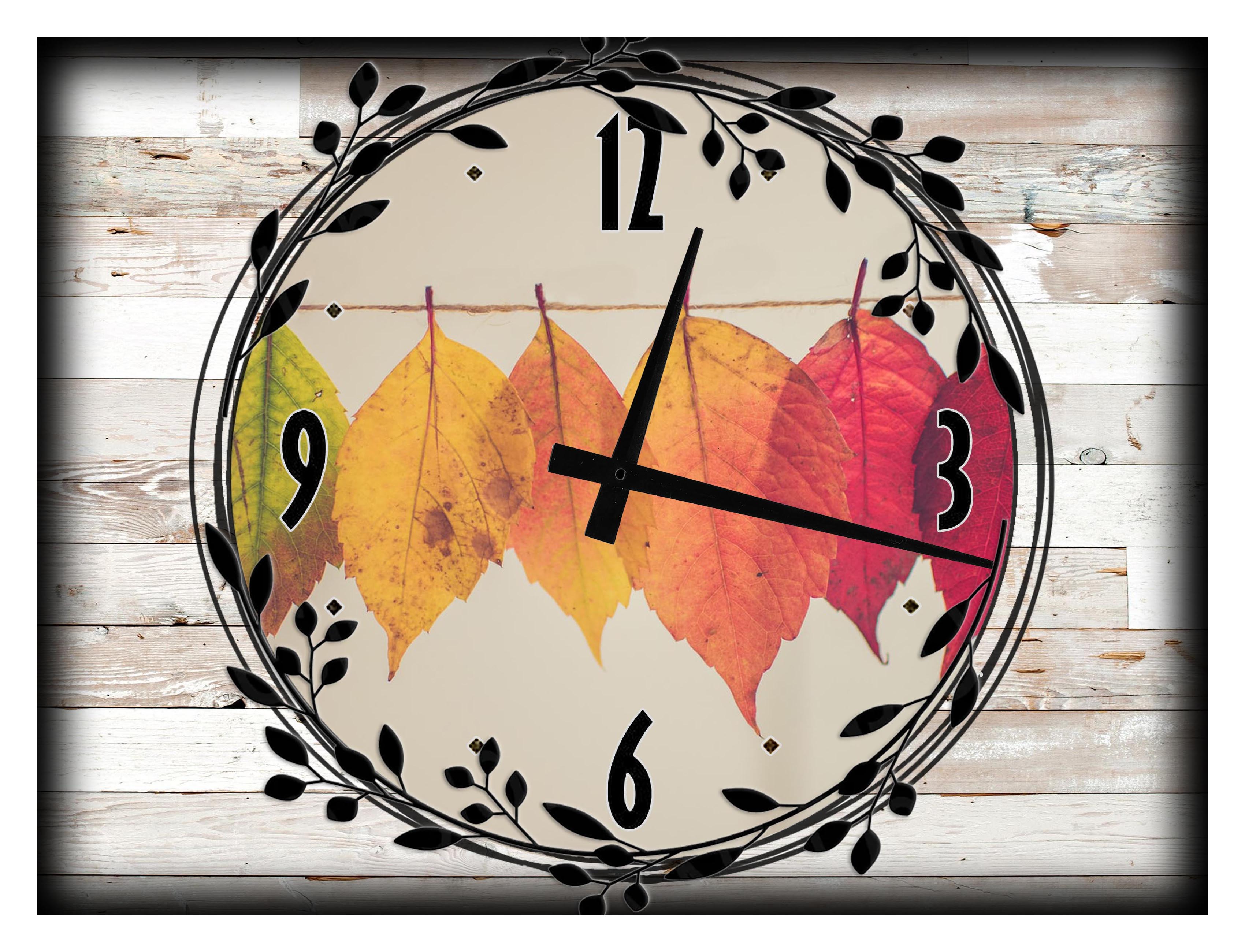 Large Wall Clock on Canvas Art Print Autumn Leaves Yellow Red Orange
