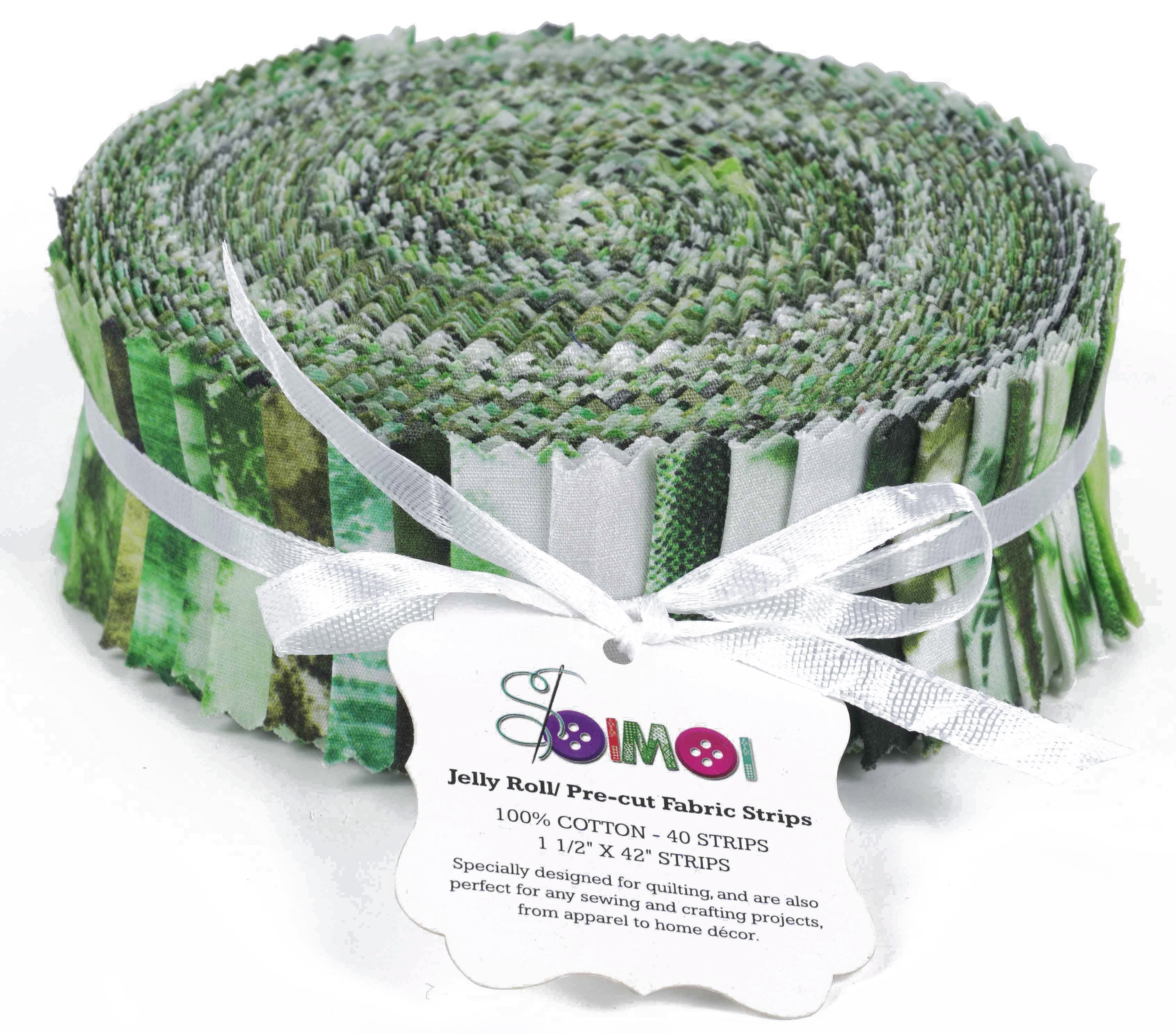 Soimoi 40Pcs Tie Dye Print Precut Fabrics Strips Roll Up 1.5x42inches Cotton Jelly Rolls For Quilting - Green