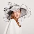thumbnail image 3 of Cheers.US Ladies Sun Hat with Mesh Flower Decoration Wide Brim Hat Occasion Event Kentcky Derby Church Dress Hat, 3 of 4