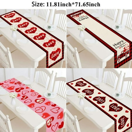 

Waterproof cotton linen Valentines Table Runner - 13 x 72 Inches - Rustic Love Heart Table Runner for Valentines Day Dinner Table Decorations