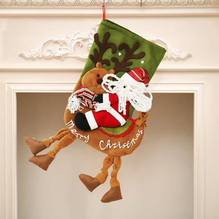 

Christmas Socks Bright Color Compact Non-woven Fabric Santa Claus Bear Snowman Hanging Pendant for Home Non-woven Fabric