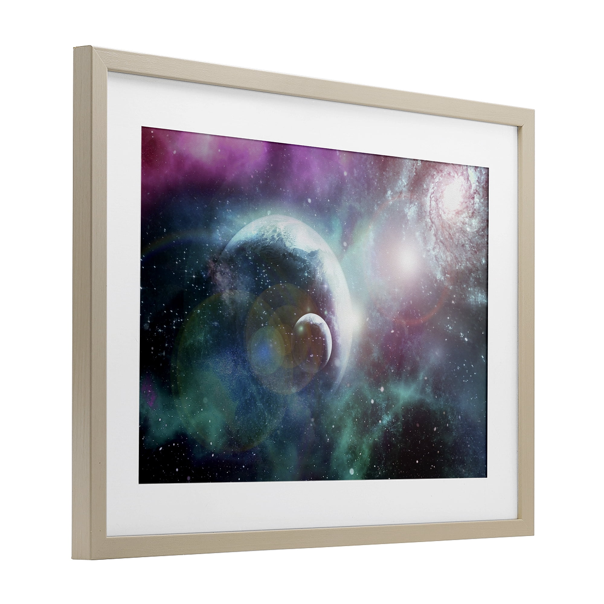Eclipsing Cosmos Planets Birch Framed Print Under Glass, design by Ali Chris