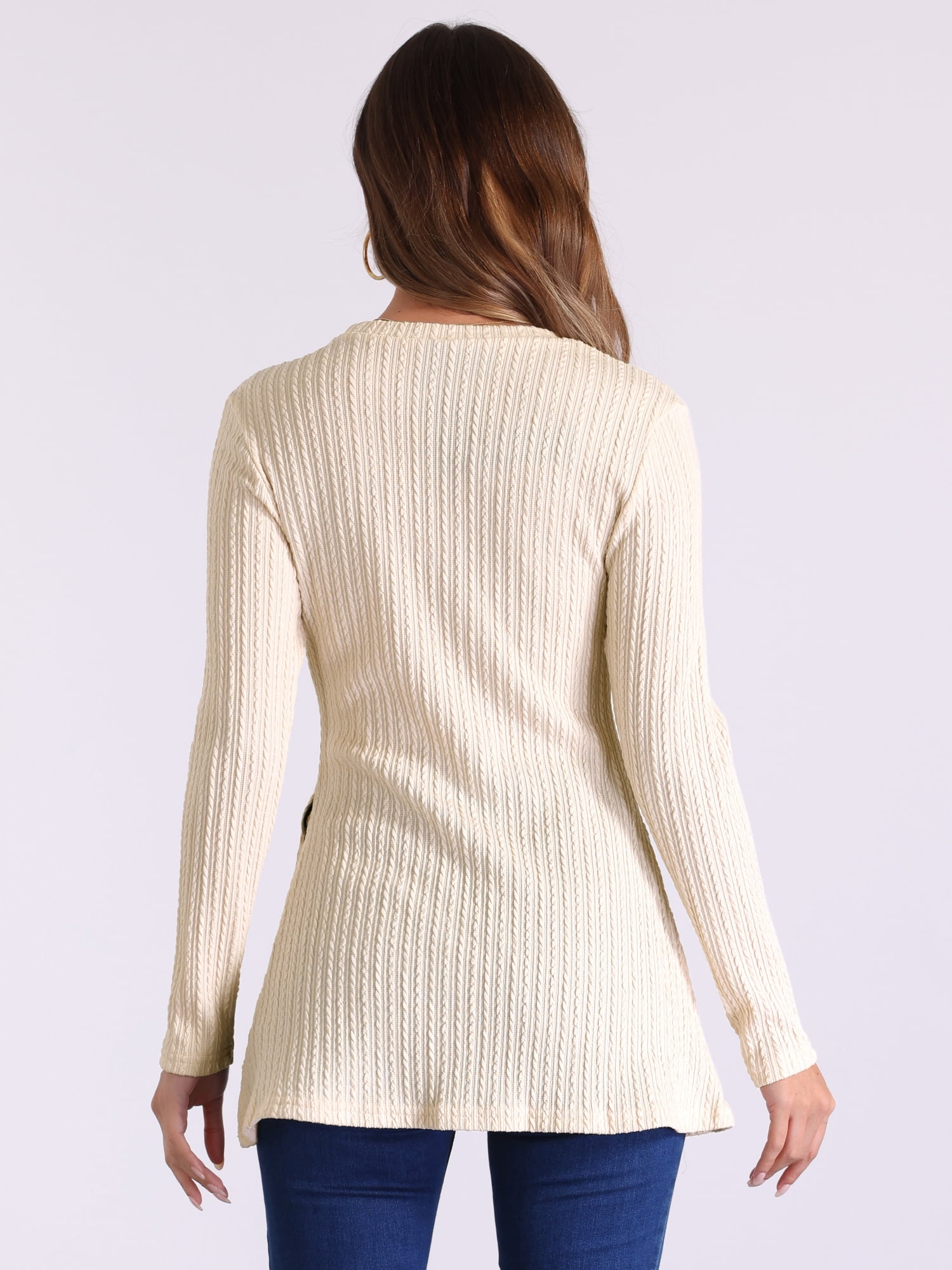 DARING DIVA Women's Long Sleeve T Shirt Split Hem Textured Blouse Apricot S