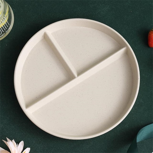 Plat Divisé en 3 Assiettes Rondes Réutilisables pour Adultes 3 Compartiments de Portions Micro-Ondes Sûr PP Vaisselle de Cuisine Style A 1Pcs