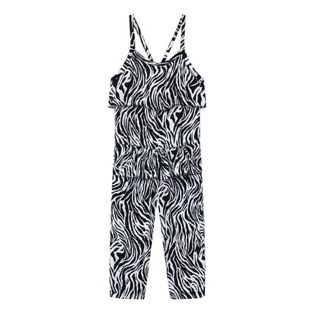 

Elainilye Fashion Baby Girls Summer Romper Casual Jumpsuit Printing Sleeveless Strap Romper For 1-6 Years Black
