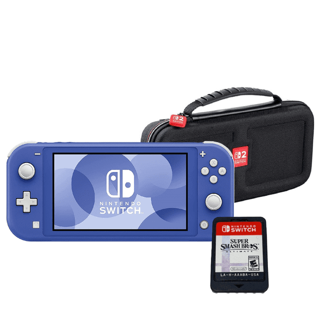 Nintendo Switch Lite Gaming Console with Super Smash Bros. Ultimate and Retrofam Carry Case, Blue (Refurbished)